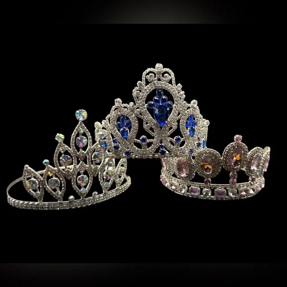 Vintage Blue Rhinestone Crown Tiara Prong Set Rhinestone Crown Prom Bridal - Picture 4 of 4